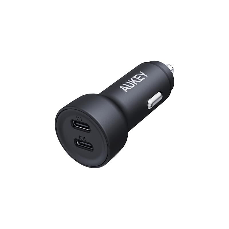 AUKEY CC-Y23-BK 65W 2* Type-C PD Araç Şarj Cihazı Siyah, Çift Portlu Hızlı Şarj Adaptörü