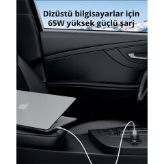 AUKEY CC-Y23-BK 65W 2* Type-C PD Araç Şarj Cihazı Siyah, Çift Portlu Hızlı Şarj Adaptörü