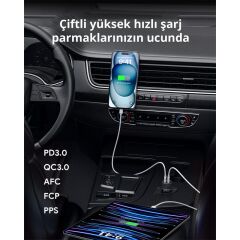 AUKEY CC-Y23-BK 65W 2* Type-C PD Araç Şarj Cihazı Siyah, Çift Portlu Hızlı Şarj Adaptörü
