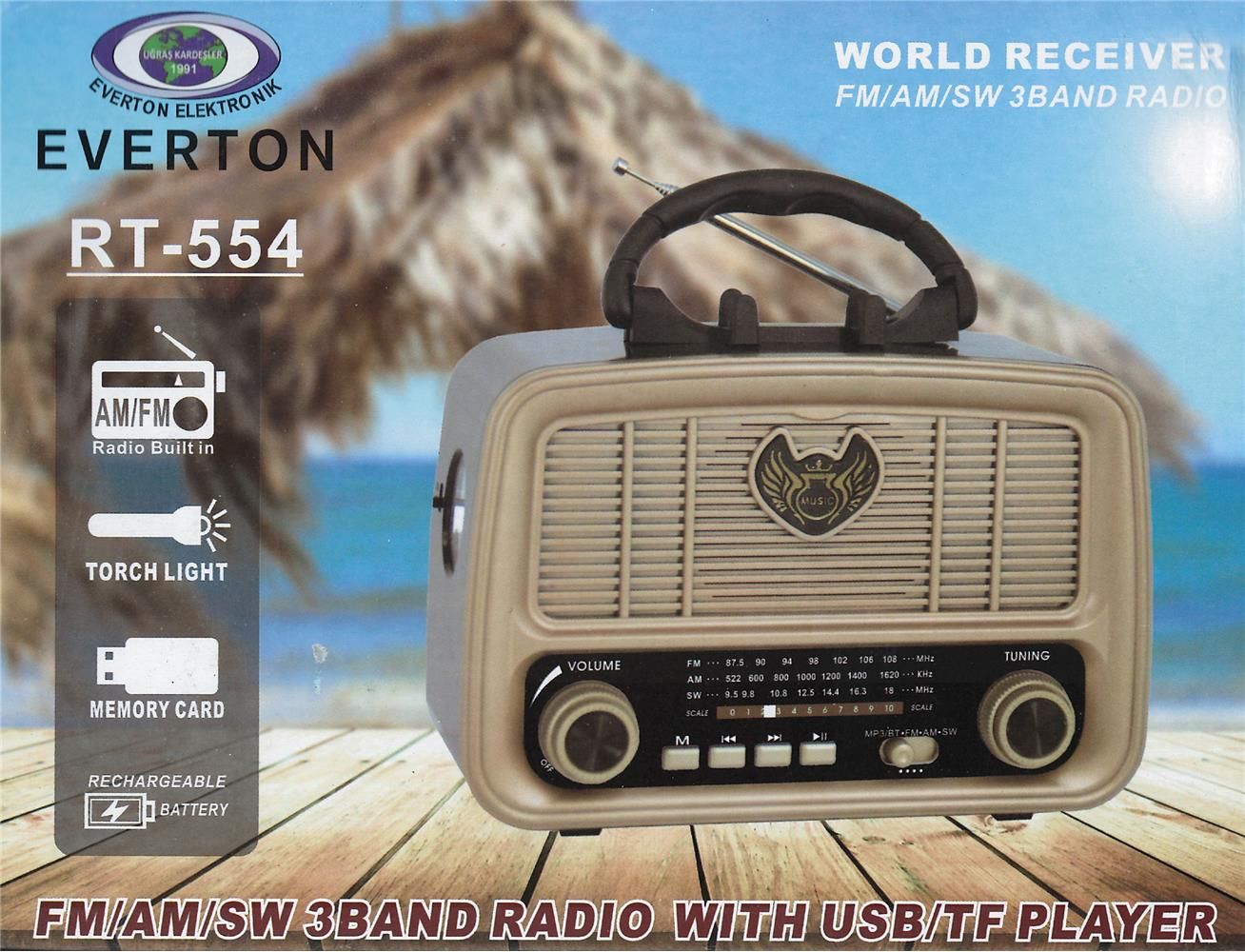 Everton RT-554 Bluetooth FM-USB-TF-AUX Şarjlı Nostaljik Radyo