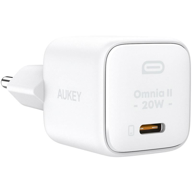 AUKEY PA-B1T-WH 20W OMNİA II Mini GaN PD QC 3.0 Type-C Hızlı Şarj Adaptörü Beyaz, Kompakt ve Verimli Şarj Cihazı