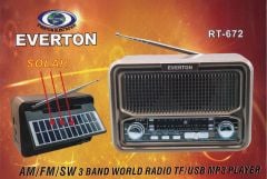 Everton RT-672 Bluetooth FM-USB-TF-AUX Şarjlı Solar Nostaljik Radyo