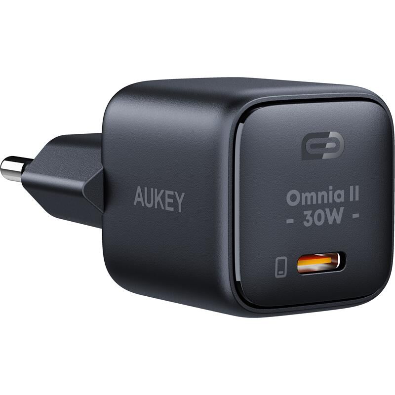 AUKEY PA-B1L-BK 30W OMNİA II Mini GaN Type-C PD Şarj Adaptörü Siyah, Hızlı ve Kompakt Şarj Cihazı