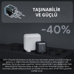 AUKEY PA-B1L-BK 30W OMNİA II Mini GaN Type-C PD Şarj Adaptörü Siyah, Hızlı ve Kompakt Şarj Cihazı