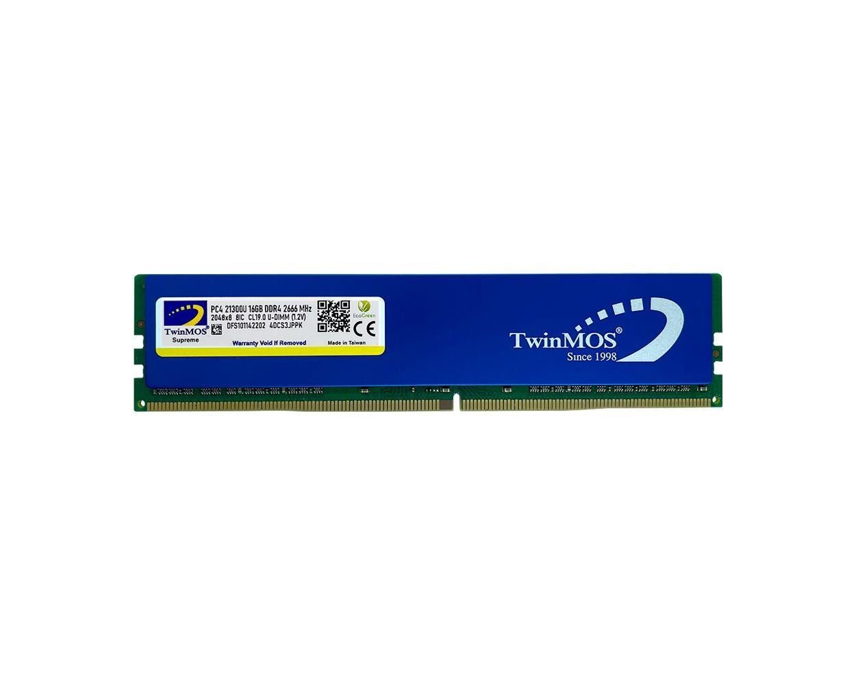 TwinMOS 16GB DDR4 2666MHz CL19 1.2V Soğutuculu U‑DIMM Bellek Modülü (MDD416GB2666D) — 288‑Pin, Non‑ECC, JEDEC Uyumluluğu