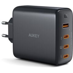 AUKEY PA-B7S-BK 100W Dört Bağlantı Noktalı PD GaN Duvar Şarj Cihazı USB-C ve USB-A Çıkışlarıyla Hızlı Şarj Siyah