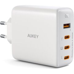 AUKEY PA-B7S-WH 100W Dört Bağlantı Noktalı PD GaN Duvar Şarj Cihazı - USB-C ve USB-A Çıkışları ile Hızlı Şarj