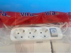 Vira 3'lü Anahtarlı Topraklı Grup Priz 2 Metre Kablolu - Beyaz