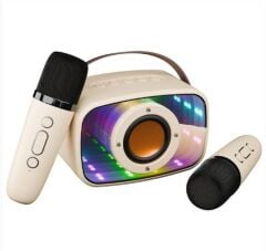 Mikado MD-57BT Endless 5W Taşınabilir Bluetooth Hoparlör ve Çift Kablosuz Karaoke Mikrofon Seti - Bej