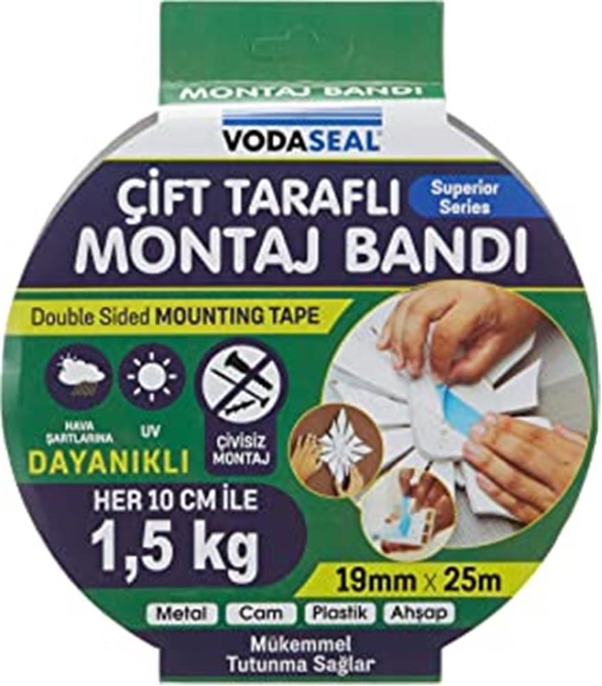 Vodaseal Çift Taraflı Köpük Montaj Bandı 19 mm x 25 m
