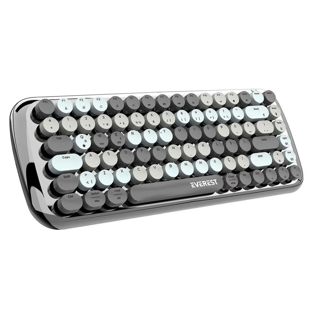 Everest KB-BT09 PARRY Siyah-Gri Bluetooth+2.4GHz Q Yuvarlak Tuşlu Mekanik Kablosuz Klavye