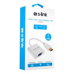 S-link SL-HVS13 HDMI Erkek to VGA Dişi + Audio + Micro USB Beslemeli Dönüştürücü