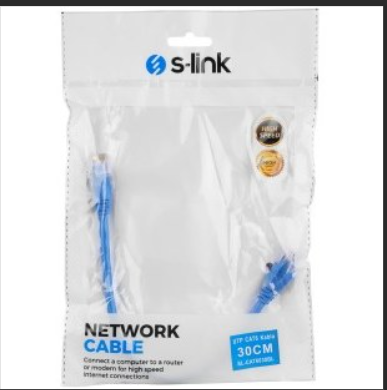S-link SL-CAT6030BL 30cm Mavi UTP CAT6 Ethernet Patch Kablo RJ45 Erkek-Erkek 10/100/1000 Mbps Ağ Kablosu