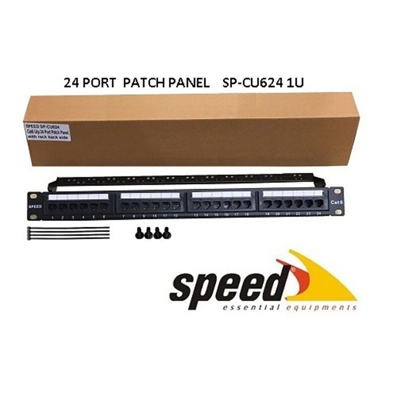 Speed SP-CU624 1U 19 inç 24 Port CAT6 UTP Dolu Patch Panel (Arka Kablo Düzenleyici Bar Dahil)