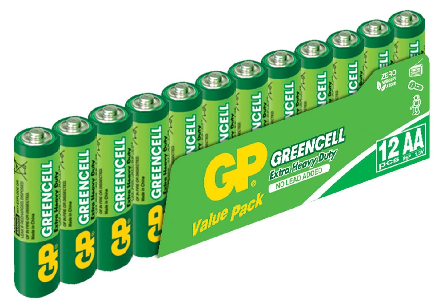 GP Greencel R6 AA Boy Çinko Karbon Kalem Pil 12'li Paket (Ürün Kodu: GP15G-VS12)