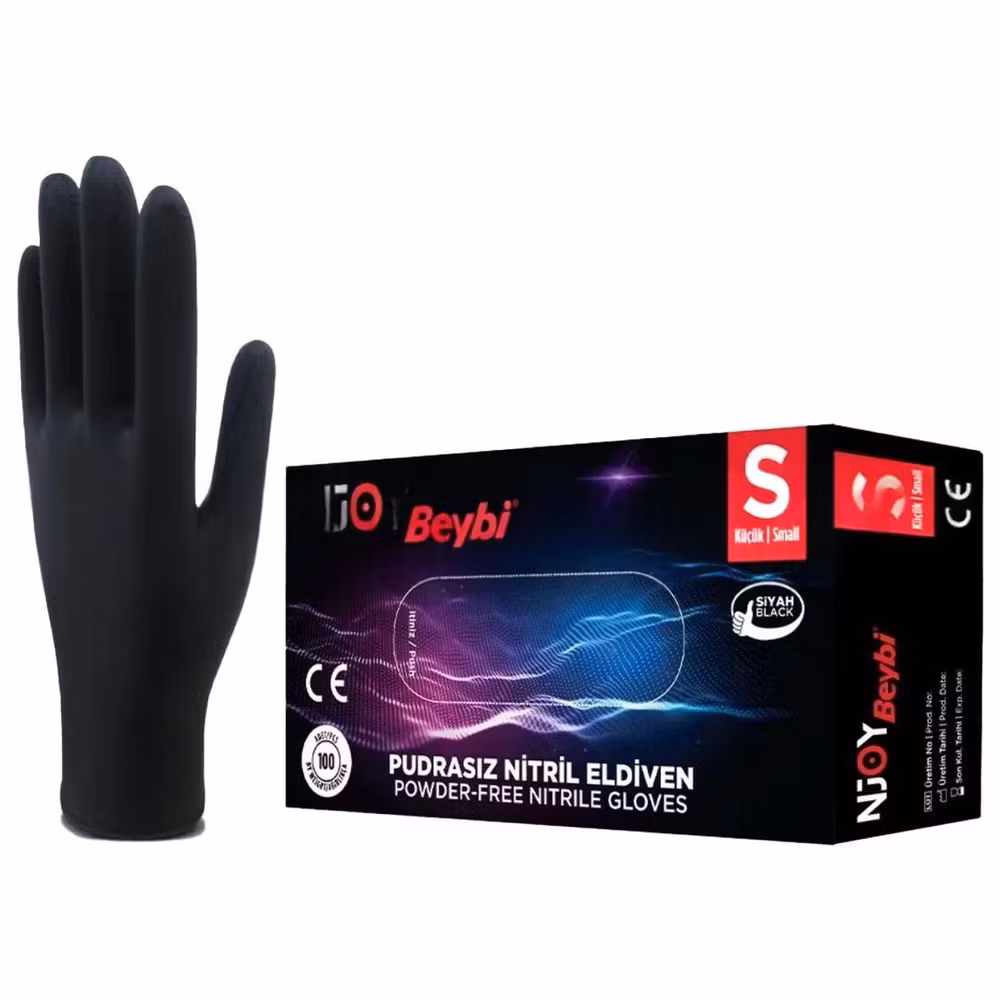 Beybi Muayene Nitril Siyah Small Pudrasız  Eldiven 100lü