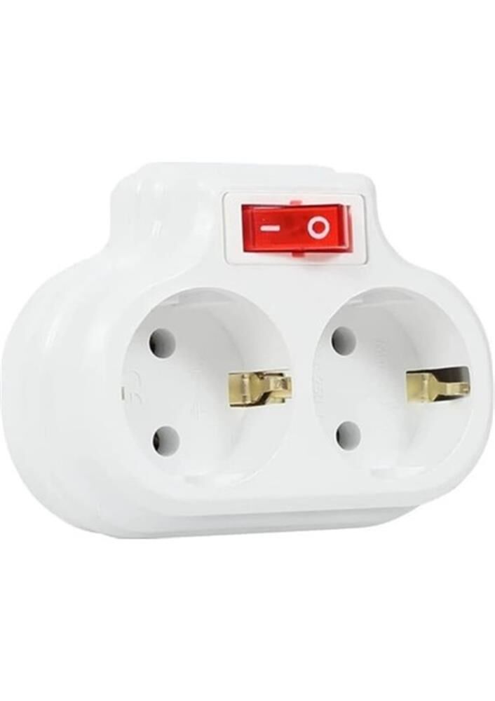 Mutlusan İkili Topraklı Fiş-Priz Adaptör Işıklı Anahtarlı Beyaz (001 170 033007 00 00)