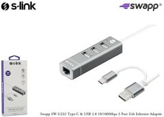 S-link Swapp SW-U222 Type-C USB 2.0 10-100Mbps 3 Port USB Ethernet Adaptör