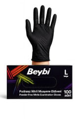 Beybi Muayene Nitril Siyah Large L Beden  Pudrasız  Eldiven 100lü