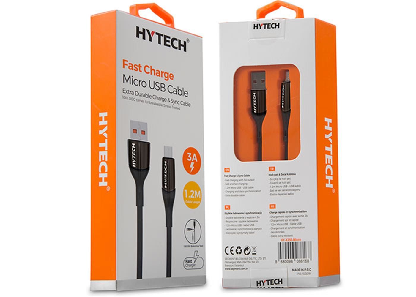 Hytech HY-X250 3A Micro USB 1.2m Siyah (Black) Data ve Şarj Kablosu