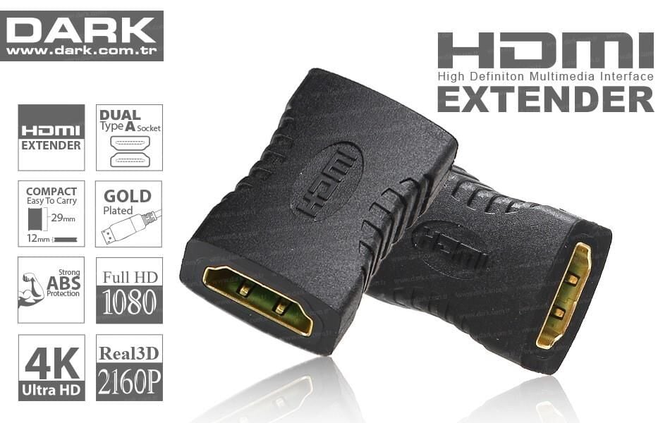 DARK DK‑HD‑AFXF HDMI Dişi‑Dişi 4K Ultra HD Altın Uçlu Tak‑Çalıştır HDMI Uzatma Dönüştürücü Adaptör
