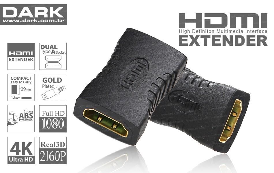 DARK DK‑HD‑AFXF HDMI Dişi‑Dişi 4K Ultra HD Altın Uçlu Tak‑Çalıştır HDMI Uzatma Dönüştürücü Adaptör