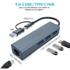 INCA IUTP-03T USB HUB X3 USB 3.0 10Gbps + Ethernet RJ45 1000Mbps Çoklayıcı