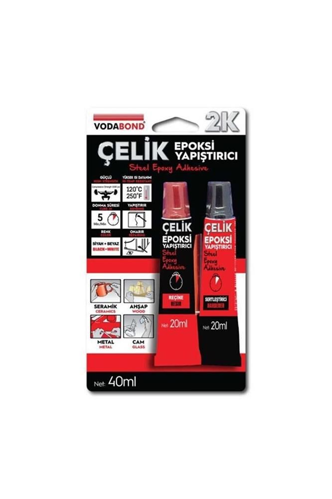 Vodaband Çelik Epoksi Yapıştırıcı 20 ml + 20 ml Siyah ve Beyaz (Reçine + Sertleştirici)