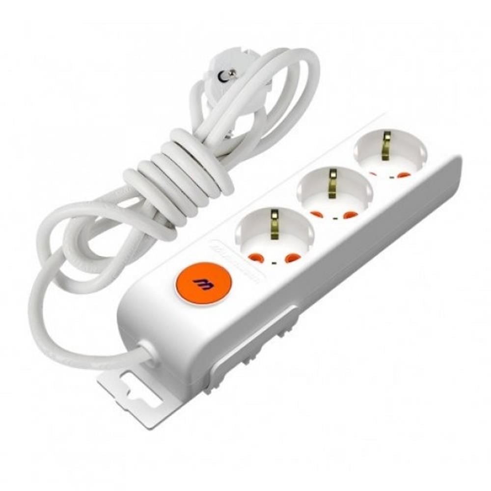 Mutlusan Rı-Tech 3'lü Topraklı Grup Priz 5 Metre Kablolu Işıklı Anahtarlı Beyaz (001 175 320002 05 00)