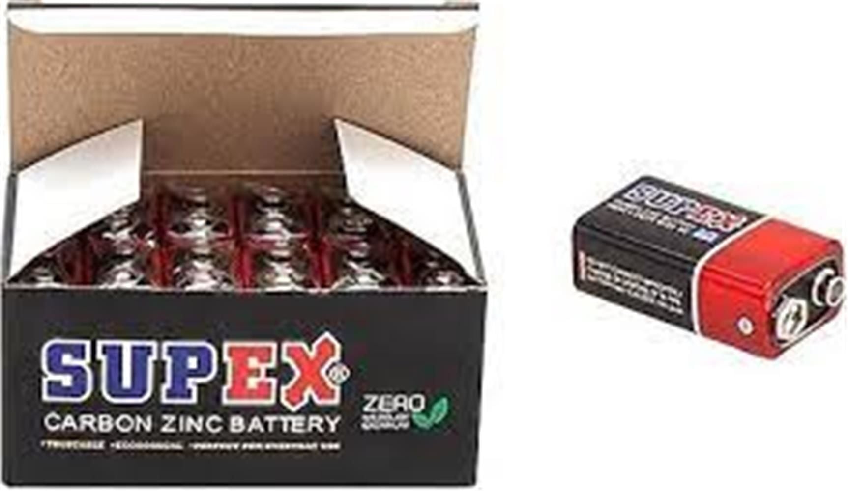 Supex 6F22 9V Çinko Karbon Blok Pil 12'li Paket