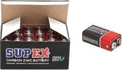 Supex 6F22 9V Çinko Karbon Blok Pil 12'li Paket