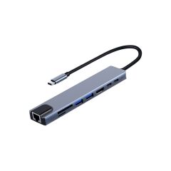 Frisby FA-7682C USB Type-C 8-in-1 Çok Fonksiyonlu Hub Adaptör (RJ45+HDMI+SD/TF+USB+PD)