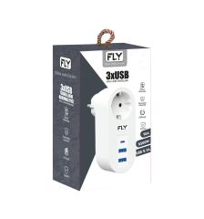 FLY-3400-01 Akım Korumalı Tekli Priz Geyiği - 2x USB-A + 1x USB-C Girişli 2500W 10A