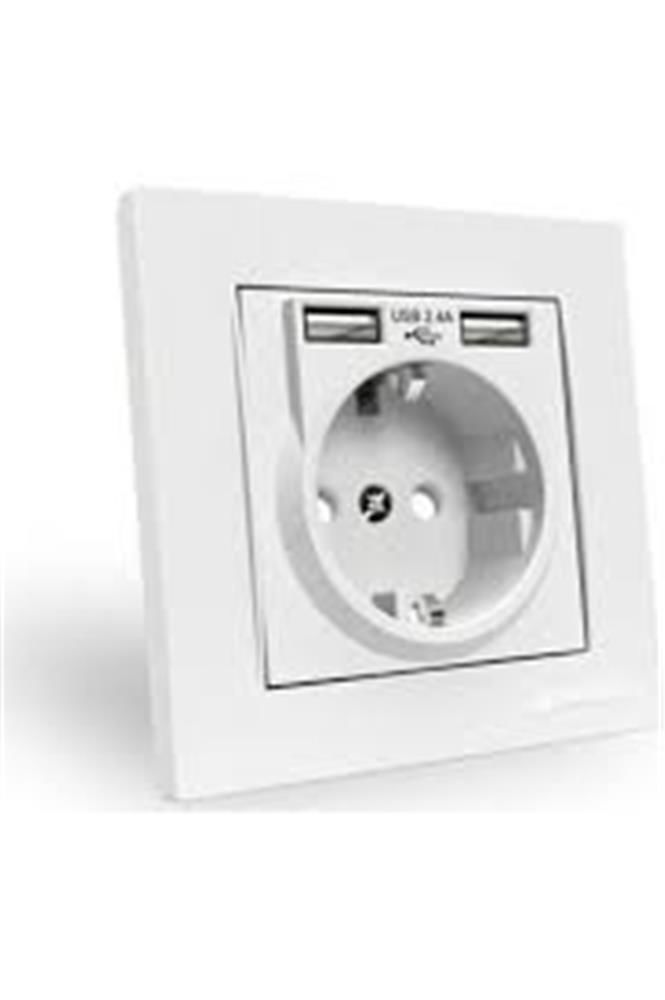 Mutlusan 2 USB Portlu Topraklı Priz Beyaz (2220 619 0201) - Blister Ambalajlı