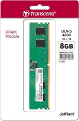 Transcend JetRAM 8GB (1×8GB) DDR5‑4800MHz PC5‑38400 Single‑Rank Unbuffered UDIMM CL40 1.10 V 288‑Pin On‑Die ECC Bellek Modülü (JM4800ALG‑8G)