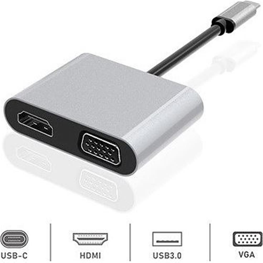 Dexim DHU0004 Premium 4 in 1 USB-Type-C HDMI VGA Hub for iPad Pro, Macbook, PC, Laptop
