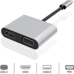 Dexim DHU0004 Premium 4 in 1 USB-Type-C HDMI VGA Hub for iPad Pro, Macbook, PC, Laptop