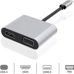 Dexim DHU0004 Premium 4 in 1 USB-Type-C HDMI VGA Hub for iPad Pro, Macbook, PC, Laptop