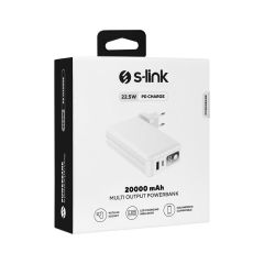 S-link IP-G225 20000mAh Lightning+Type-C Kendinden Kablolu ve Priz Girişli Beyaz Taşınabilir Şarj Cihazı Powerbank