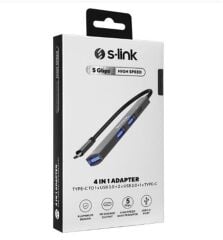 S-link SWV-USBC023 4 in 1 USB-C Hub - 1x USB 3.0, 2x USB 2.0, 1x USB-C PD Şarj Adaptörü (Gri Metal)