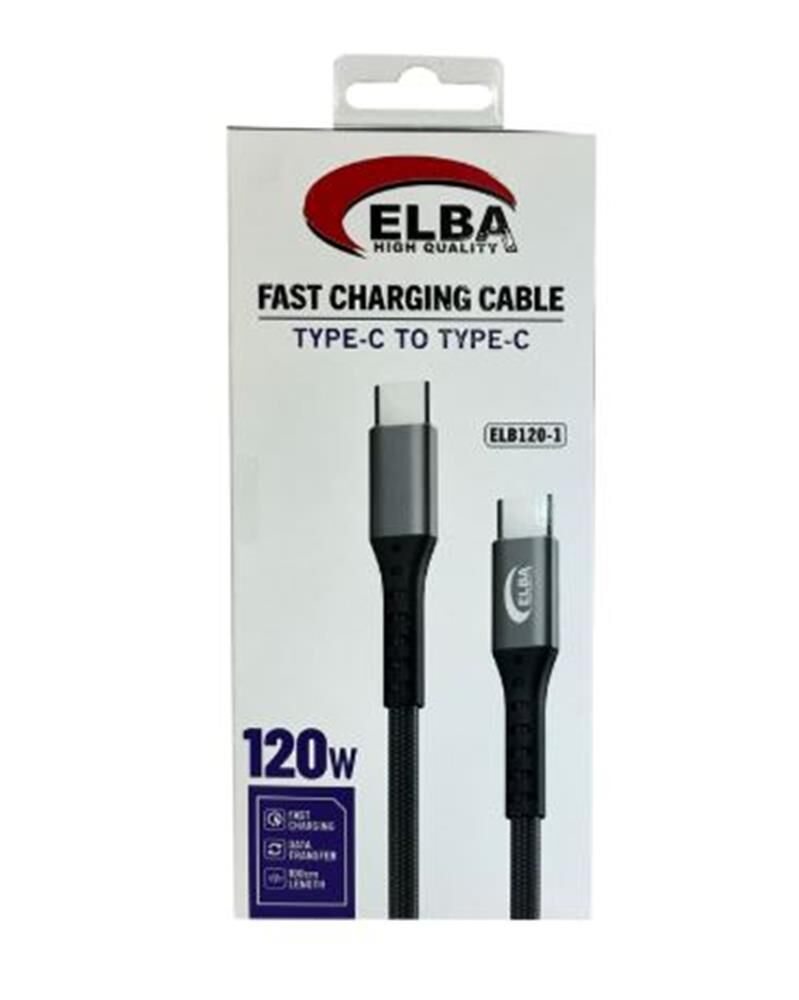 Elba ELB120-1 120W Type-C To Type-C 1 Mt Siyah Örgülü Şarj Kablosu (Data Veri)
