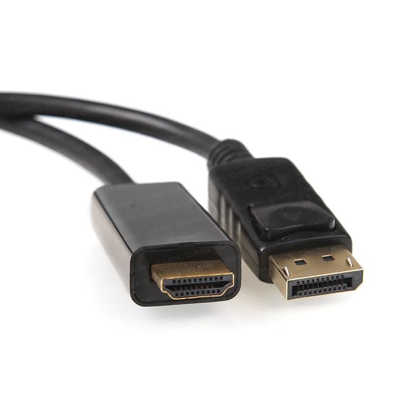 DARK DK‑CB‑DPXHDMIL180 1.8 m DisplayPort (20 pin Erkek) to HDMI (19 pin Dişi) Aktif Dönüştürücü Kablo – 4K UHD @30 Hz / Full HD 1080p, Altın Kaplama, Tak‑ve‑Çalıştır, 2 Yıl Türkiye Garantili
