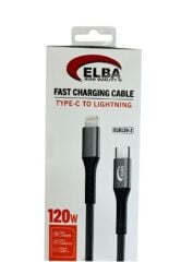 Elba ELB120-2 120W Type-C To Lightning 1 Mt Siyah Örgülü Şarj Kablosu (Data Veri)