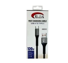 Elba Elb120-3 120w   USBC Type-c To Usb 1Mt Siyah Örgülü  Şarj Kablosu ( Data Veri )