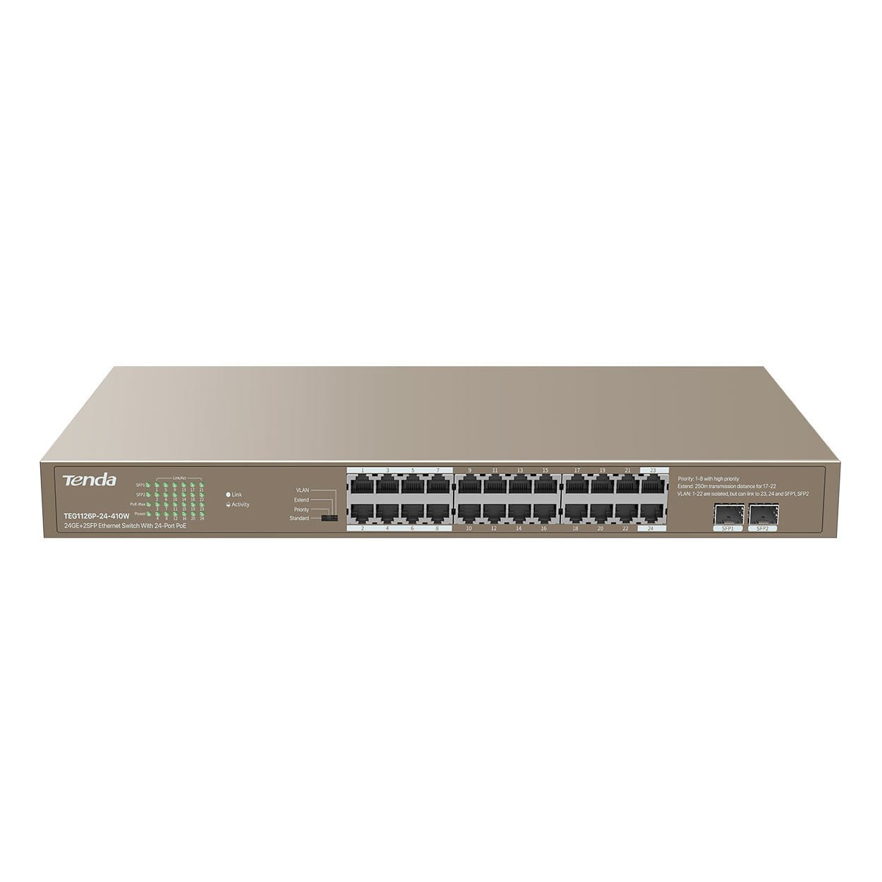 Tenda TEG1126P-24-410W 24-Port Gigabit Ethernet 370W PoE+ 2-Port Combo SFP Switch