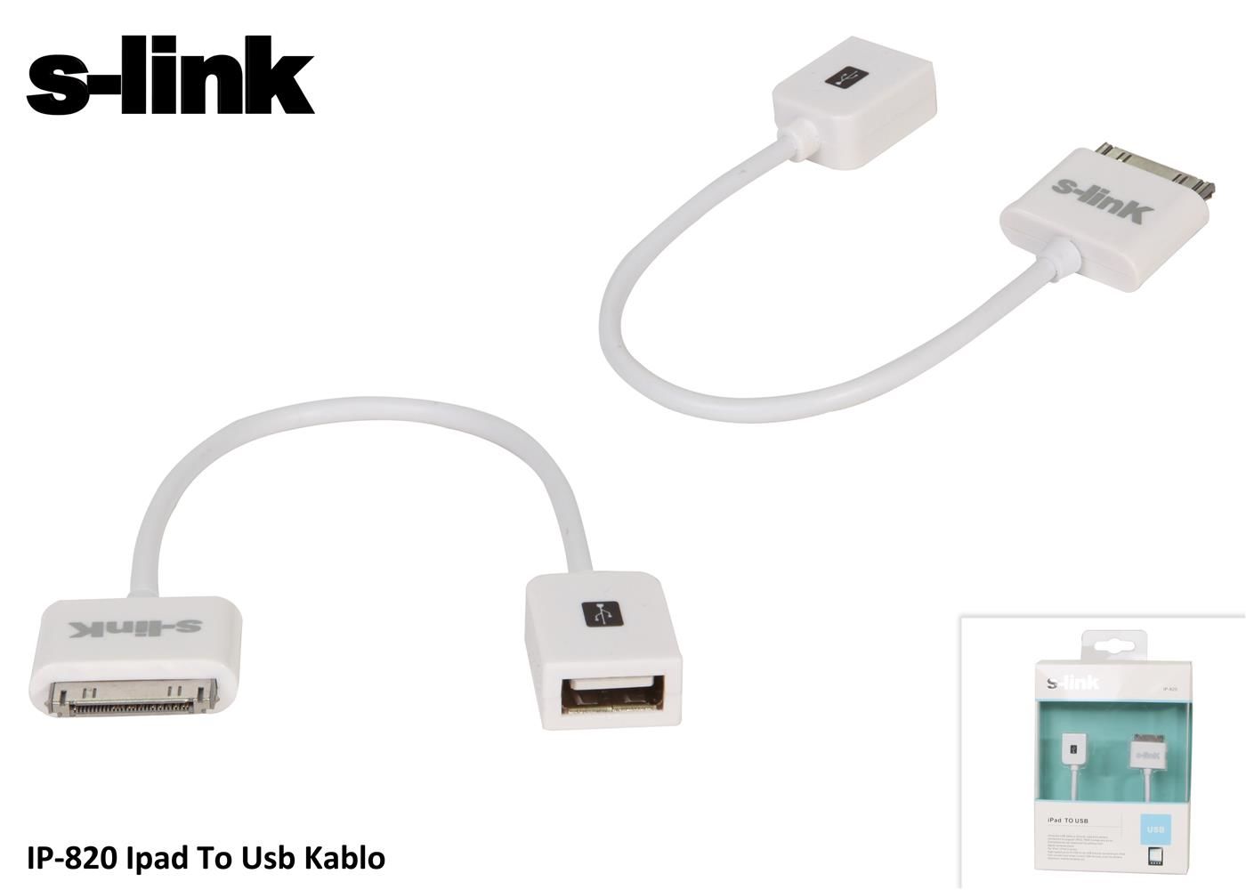 S-link IP-820 Apple iPad 30-Pin to USB Dişi OTG Kamera Bağlantı Kablosu