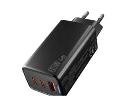 Hytech HY-XEG65 GaN Teknolojili 65W PD + 18W QC 3.0 Üç Çıkışlı (2xUSB-C + 1xUSB-A) Siyah Notebook ve Mobil Şarj Adaptörü