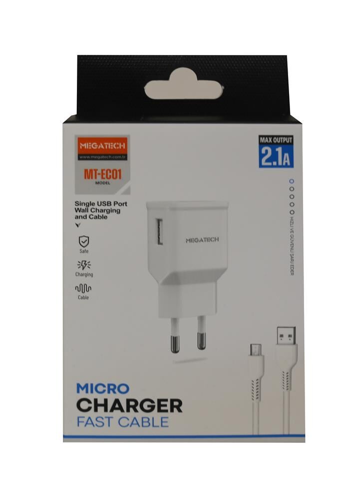 Megatech EN-685 20W PD + USB-A Çift Portlu Hızlı Şarj Cihazı ve USB-A to Type-C Kablo Seti - Beyaz