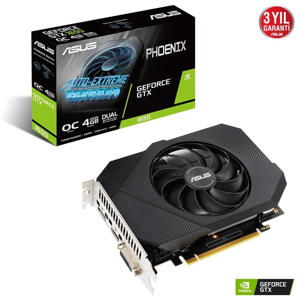 Asus PH-GTX1650-O4GD6 4GB GDDR6 12Gbps 128-bit DVI-HDMI-DP Ekran Kartı