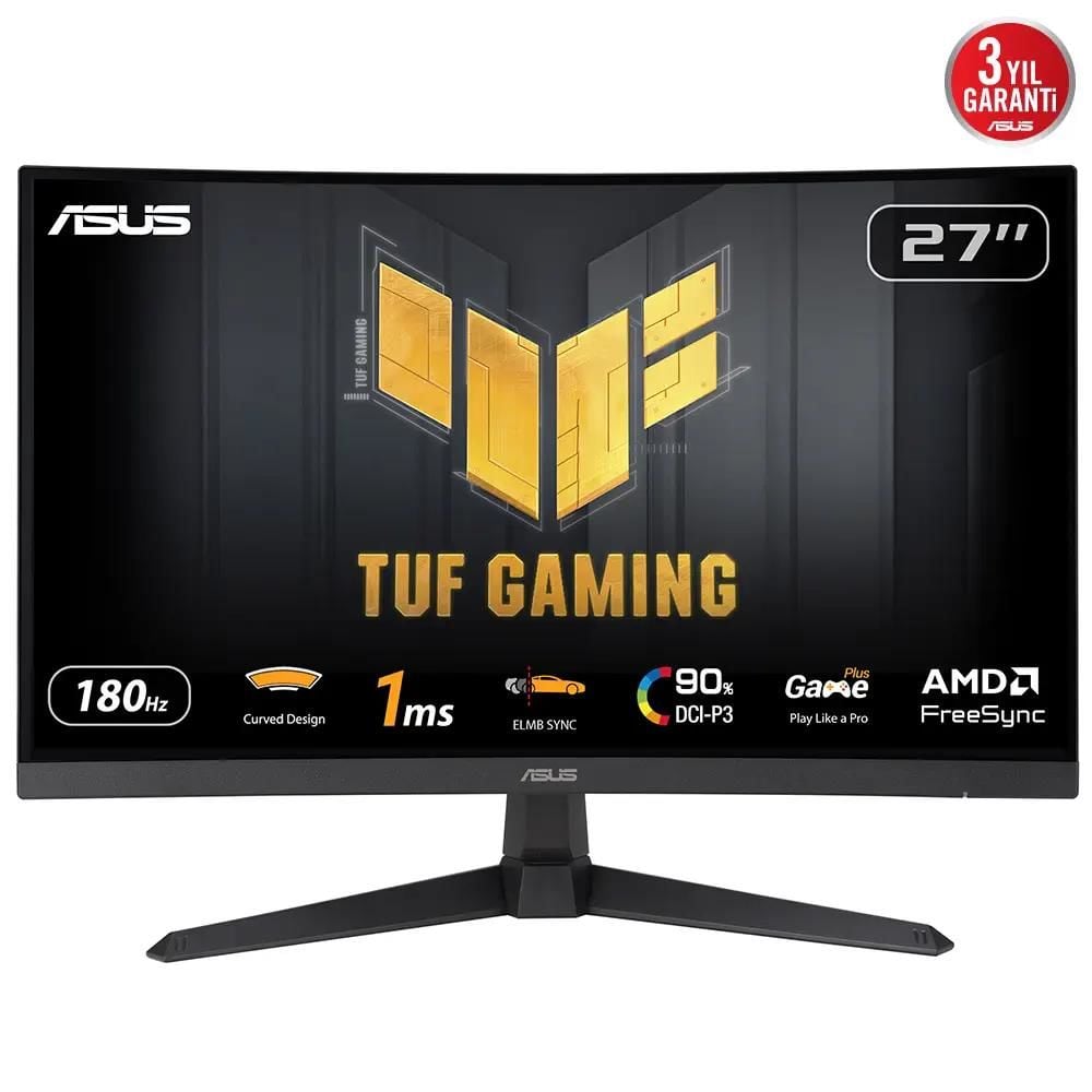 Asus 27'' Tuf Gaming VG27VQ3B 1ms 180Hz FreeSync Adaptive Sync Curved VA FHD Gaming Monitör